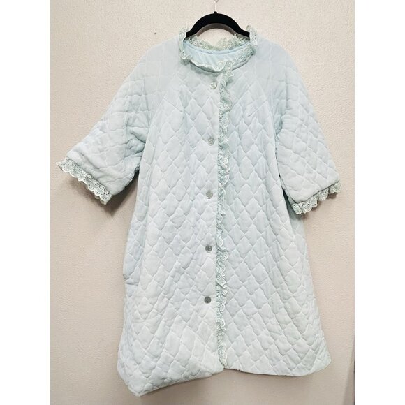 Vintage Miss Elaine Robe Housecoat Small Blue Quilted Button Front Pocket USA - Picture 1 of 6